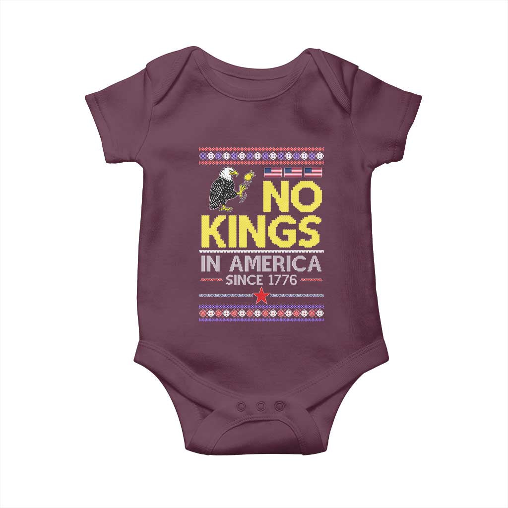 Funny Patriotic Christmas No Kings in America Baby Onesie Since 1776 Bald Eagle Ugly Sweater TS02 Maroon Print Your Wear