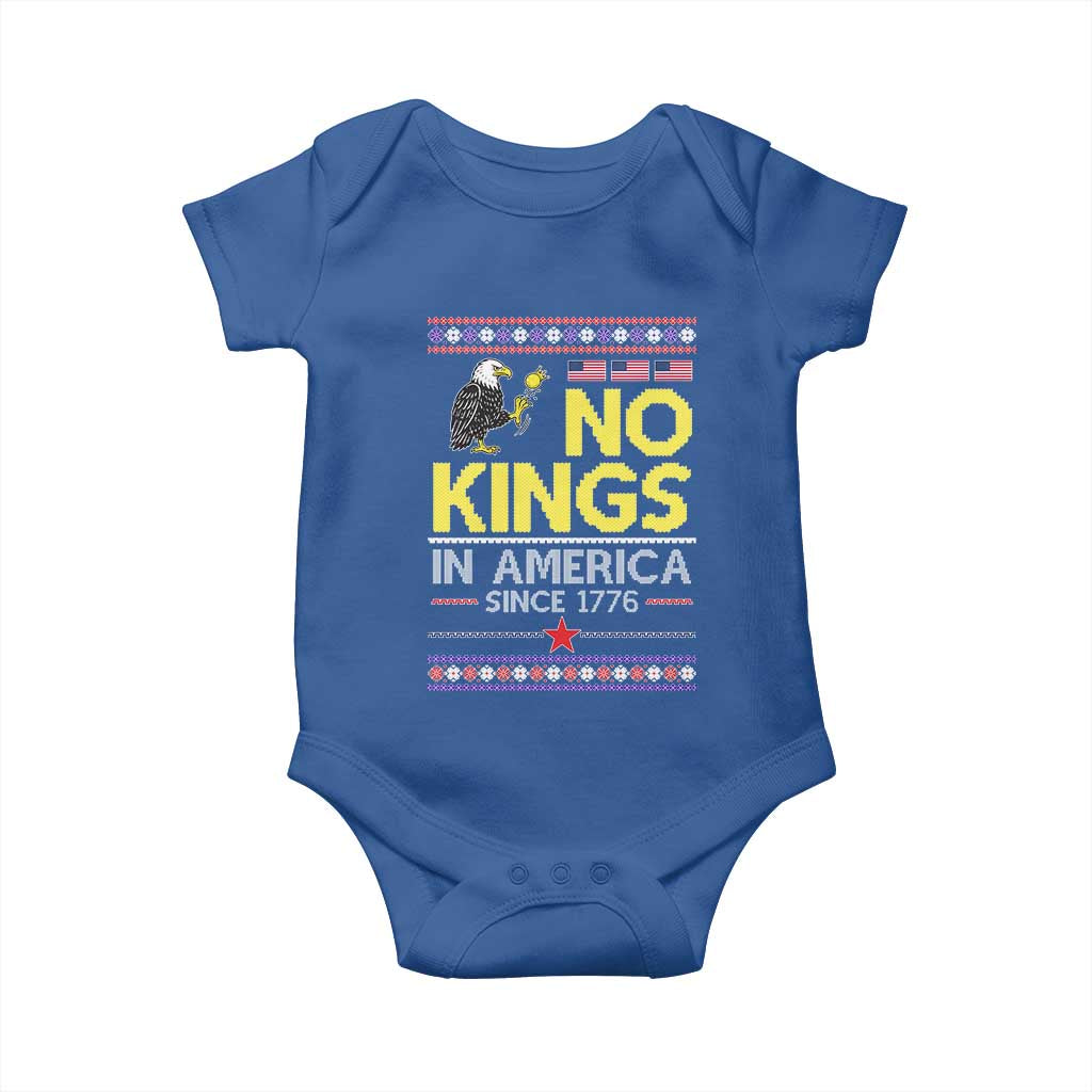 Funny Patriotic Christmas No Kings in America Baby Onesie Since 1776 Bald Eagle Ugly Sweater TS02 Royal Blue Print Your Wear
