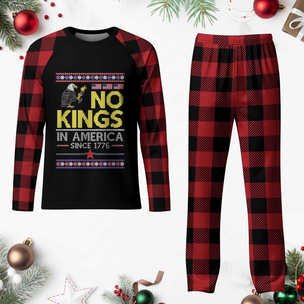 Funny Patriotic Christmas No Kings in America Plaid Pajama Set Since 1776 Bald Eagle Ugly Sweater TS02 Buffalo Plaid Print Your Wear