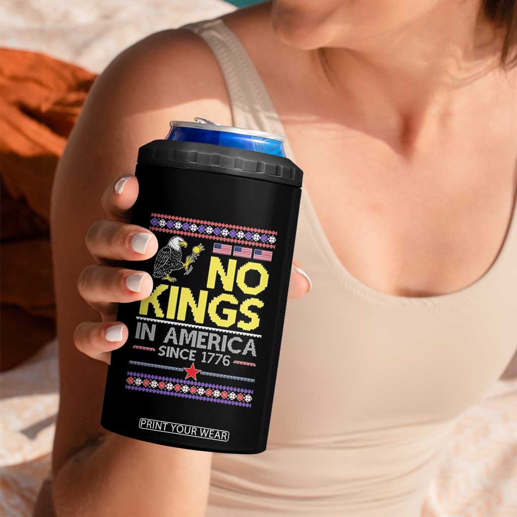 Funny Patriotic Christmas No Kings in America 4 in 1 Can Cooler Tumbler Since 1776 Bald Eagle Ugly Sweater TS02 Print Your Wear