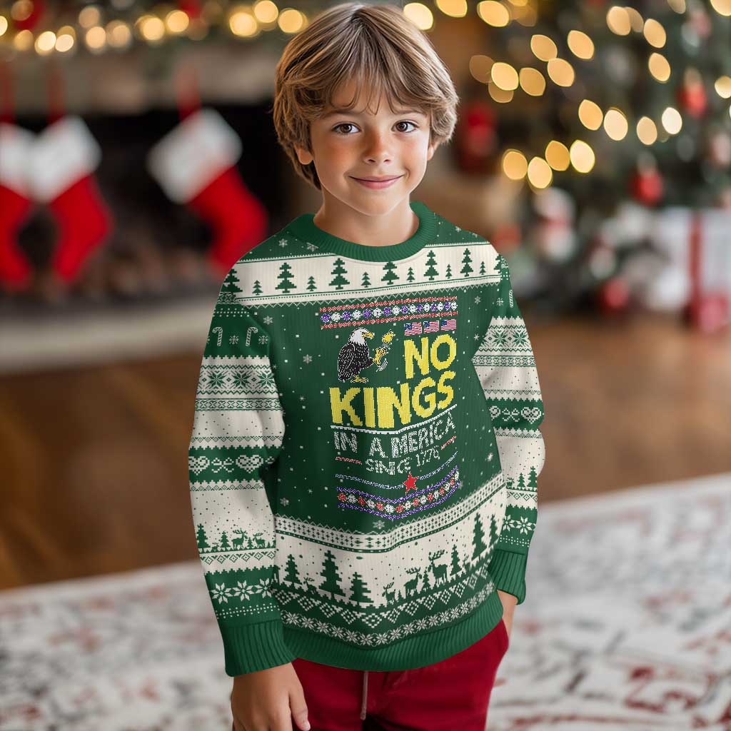 Funny Patriotic Christmas No Kings in America Ugly Christmas Sweater Since 1776 Bald Eagle Ugly Sweater TS02 Forest Green Beige Print Your Wear