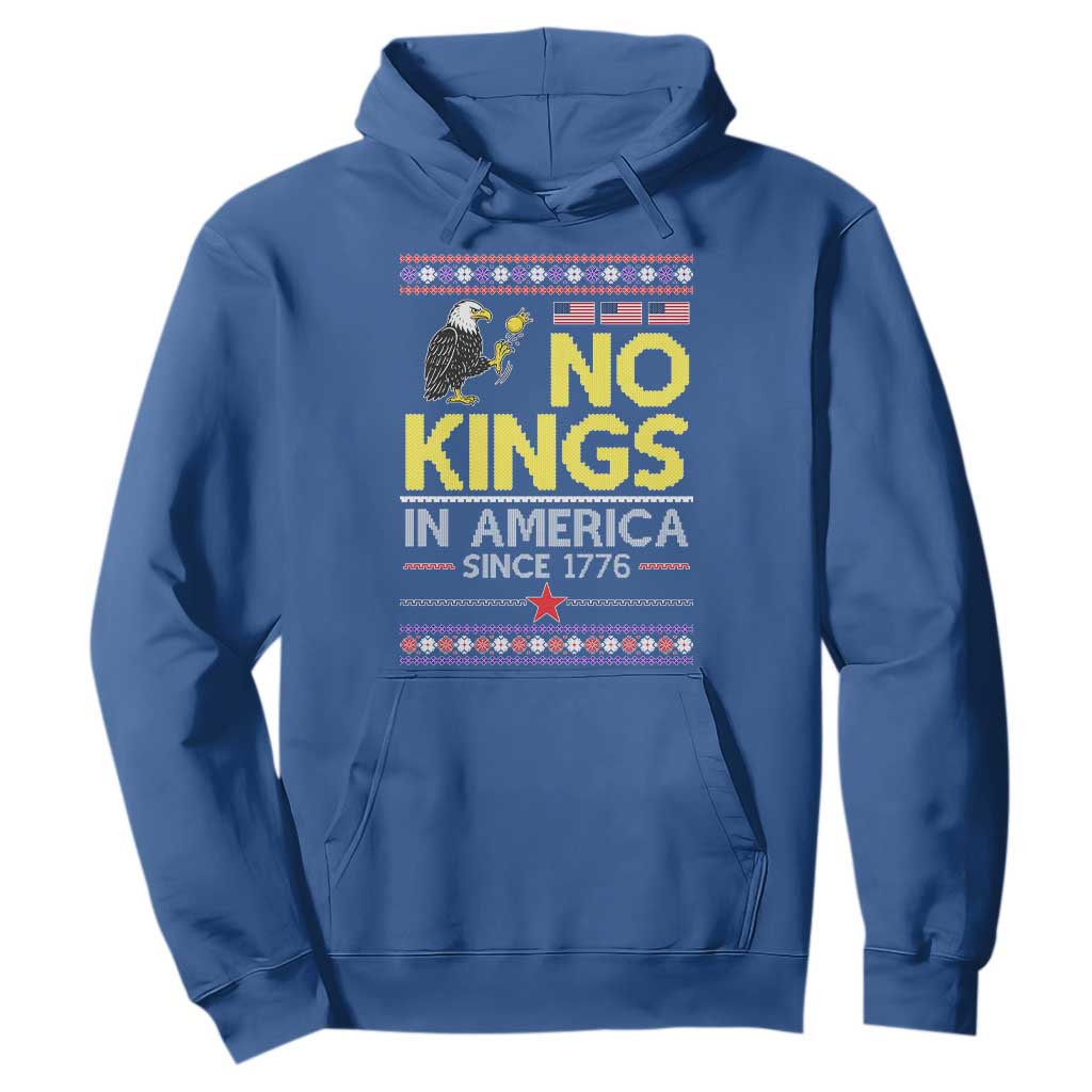 Funny Patriotic Christmas No Kings in America Hoodie Since 1776 Bald Eagle Ugly Sweater TS02 Royal Blue Print Your Wear