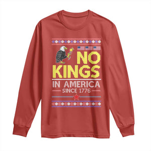 Funny Patriotic Christmas No Kings in America Long Sleeve Shirt Since 1776 Bald Eagle Ugly Sweater TS02 Red Print Your Wear