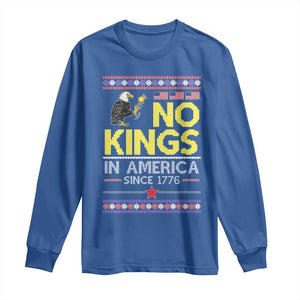 Funny Patriotic Christmas No Kings in America Long Sleeve Shirt Since 1776 Bald Eagle Ugly Sweater TS02 Royal Blue Print Your Wear