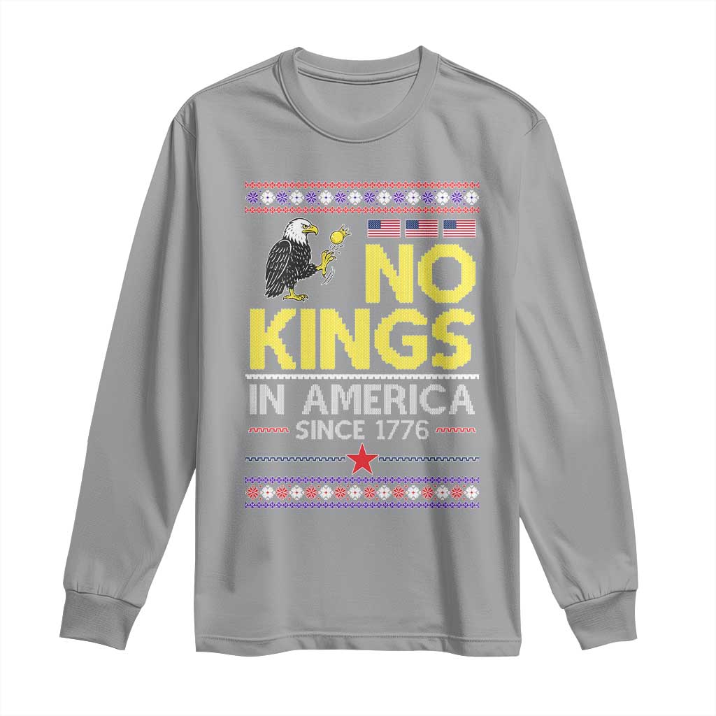 Funny Patriotic Christmas No Kings in America Long Sleeve Shirt Since 1776 Bald Eagle Ugly Sweater TS02 Sport Gray Print Your Wear