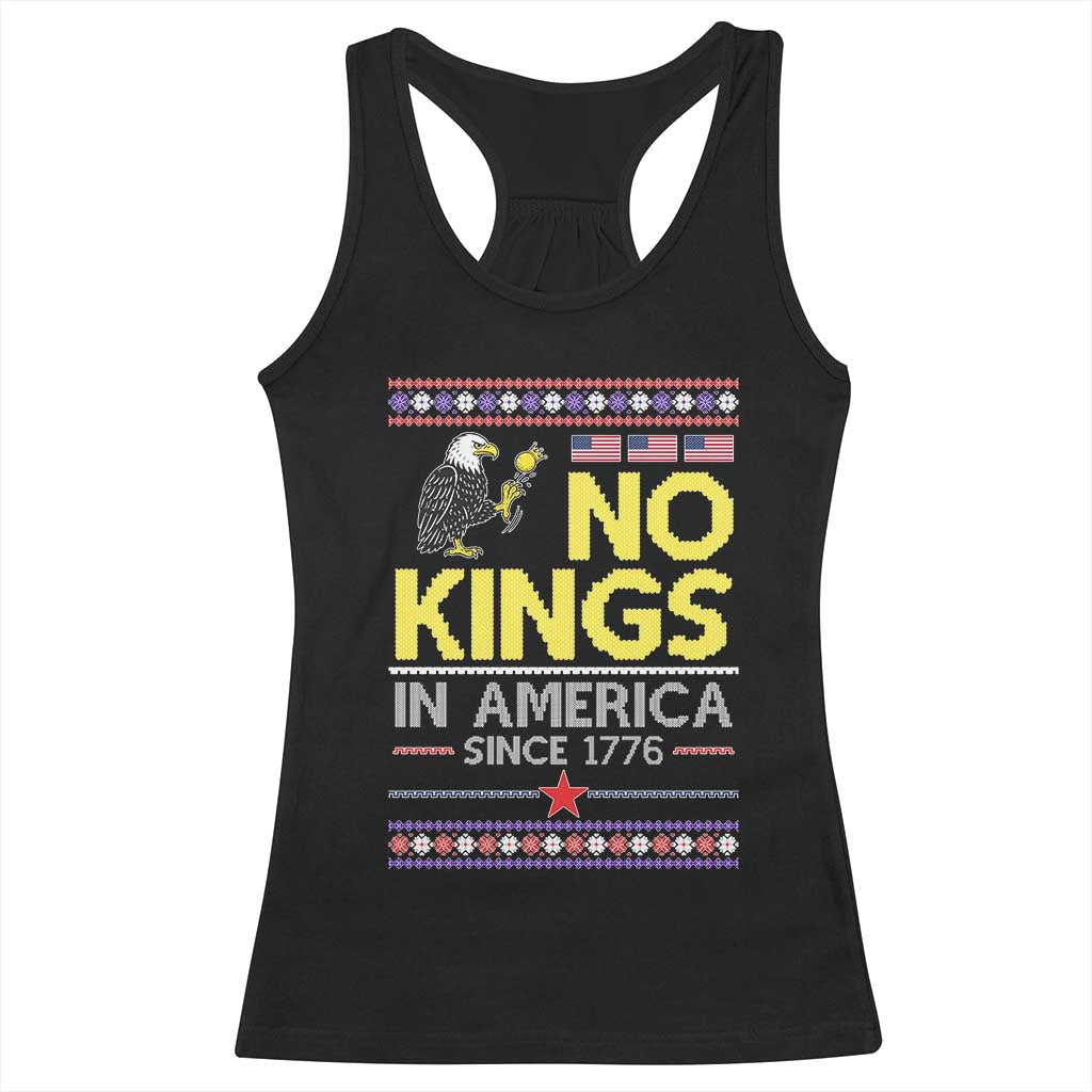 Funny Patriotic Christmas No Kings in America Racerback Tank Top Since 1776 Bald Eagle Ugly Sweater TS02 Black Print Your Wear