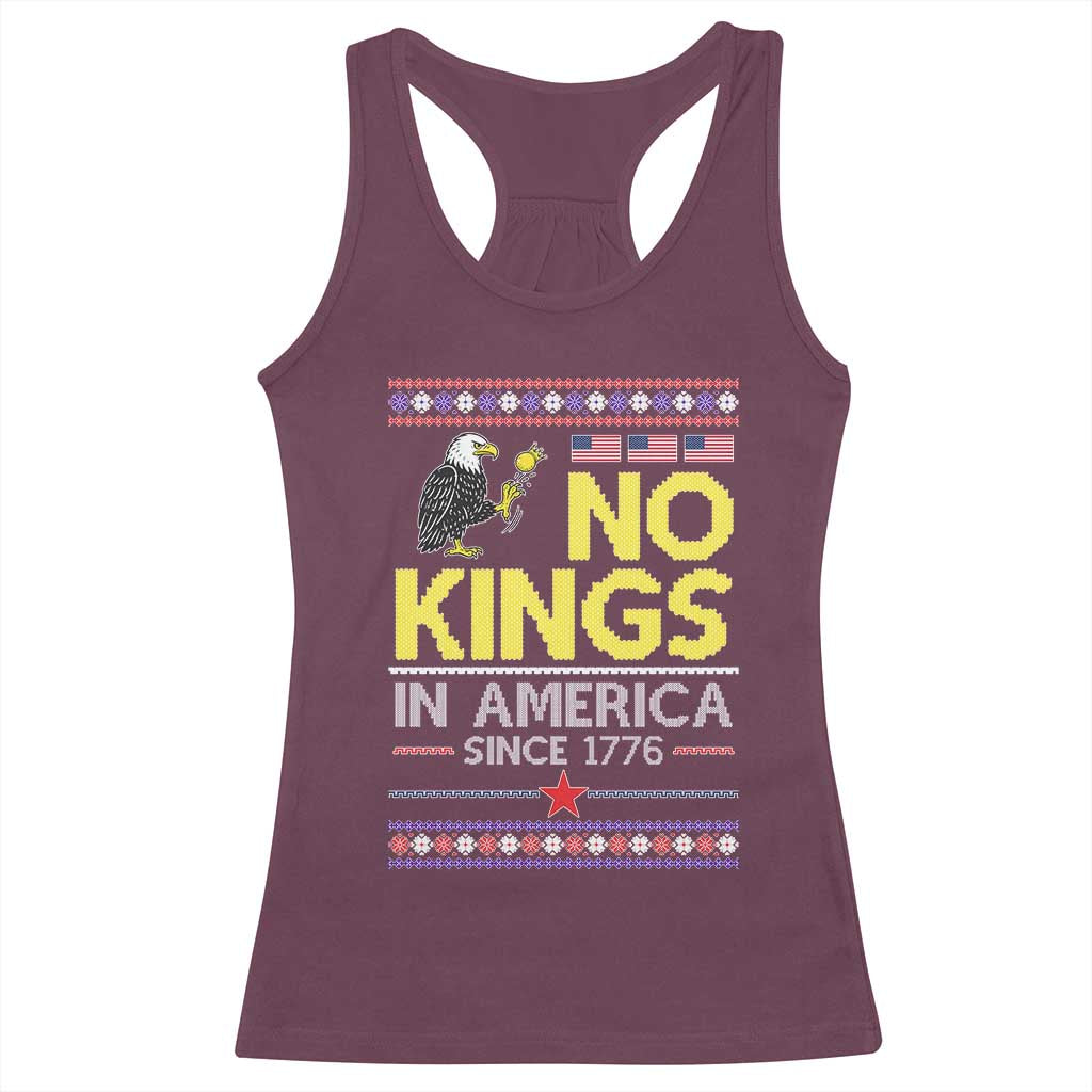 Funny Patriotic Christmas No Kings in America Racerback Tank Top Since 1776 Bald Eagle Ugly Sweater TS02 Maroon Print Your Wear