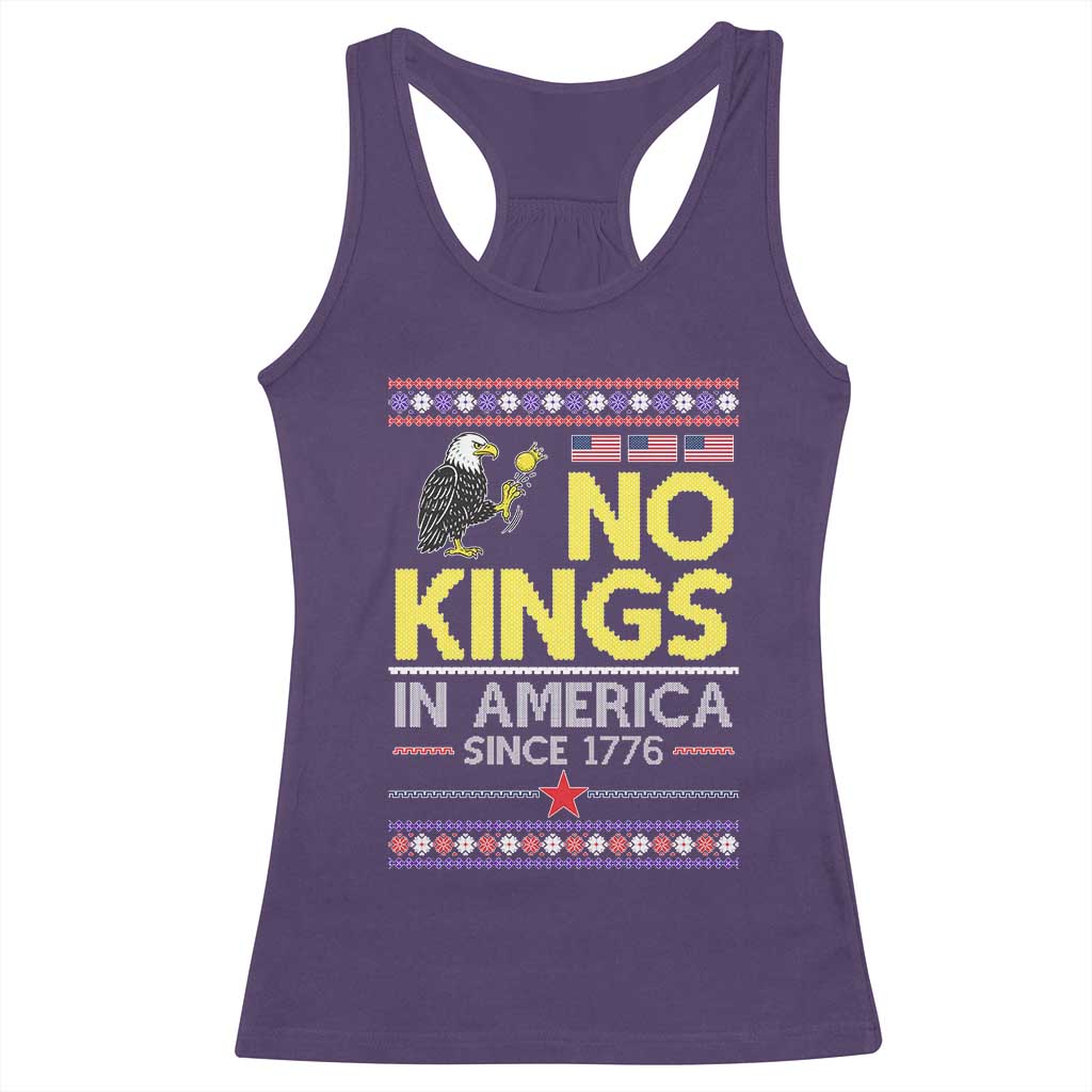 Funny Patriotic Christmas No Kings in America Racerback Tank Top Since 1776 Bald Eagle Ugly Sweater TS02 Purple Print Your Wear