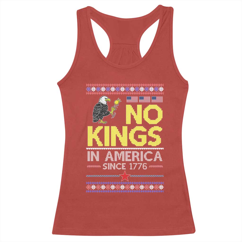 Funny Patriotic Christmas No Kings in America Racerback Tank Top Since 1776 Bald Eagle Ugly Sweater TS02 Red Print Your Wear