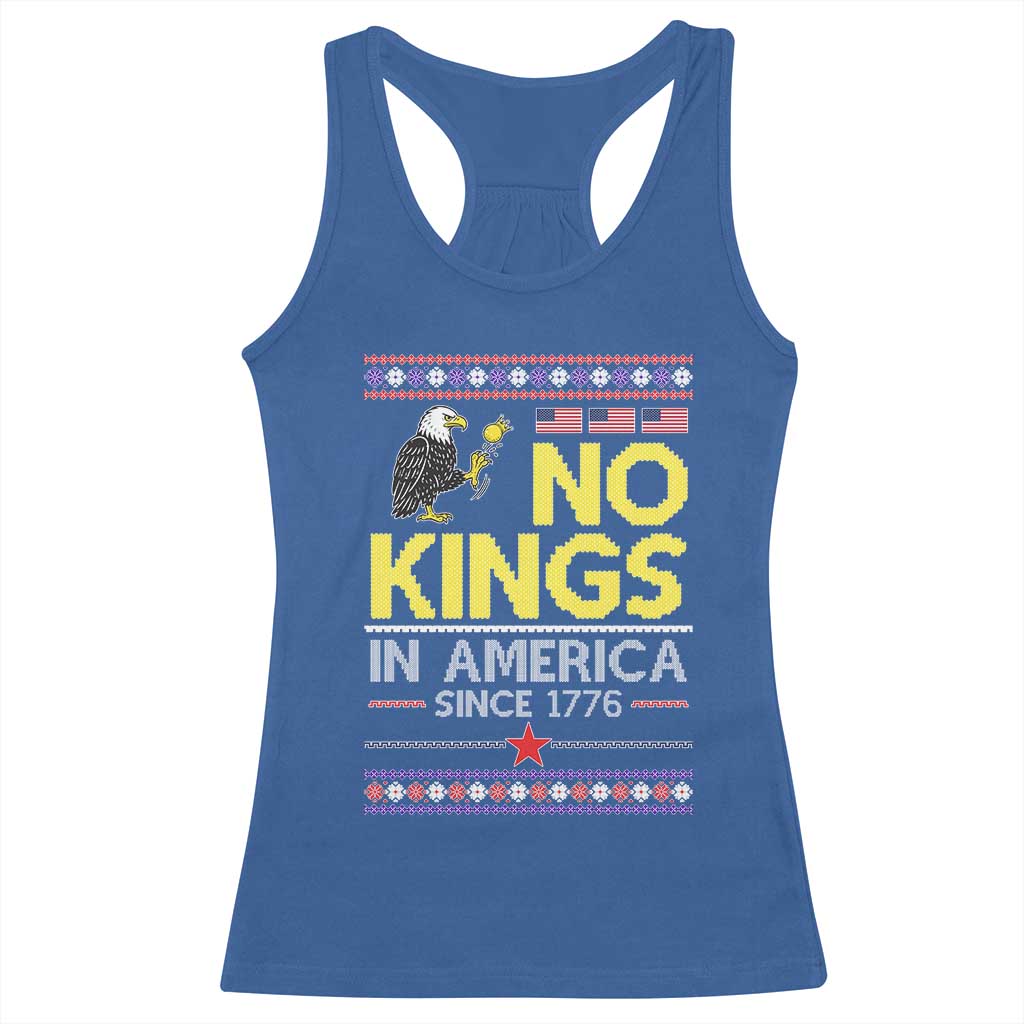 Funny Patriotic Christmas No Kings in America Racerback Tank Top Since 1776 Bald Eagle Ugly Sweater TS02 Royal Blue Print Your Wear