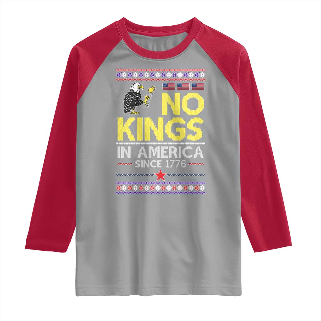 Funny Patriotic Christmas No Kings in America Raglan Shirt Since 1776 Bald Eagle Ugly Sweater TS02 Sport Gray Red Print Your Wear