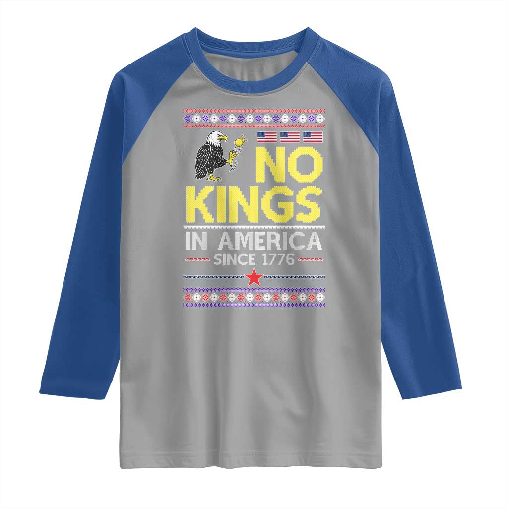 Funny Patriotic Christmas No Kings in America Raglan Shirt Since 1776 Bald Eagle Ugly Sweater TS02 Sport Gray Royal Print Your Wear