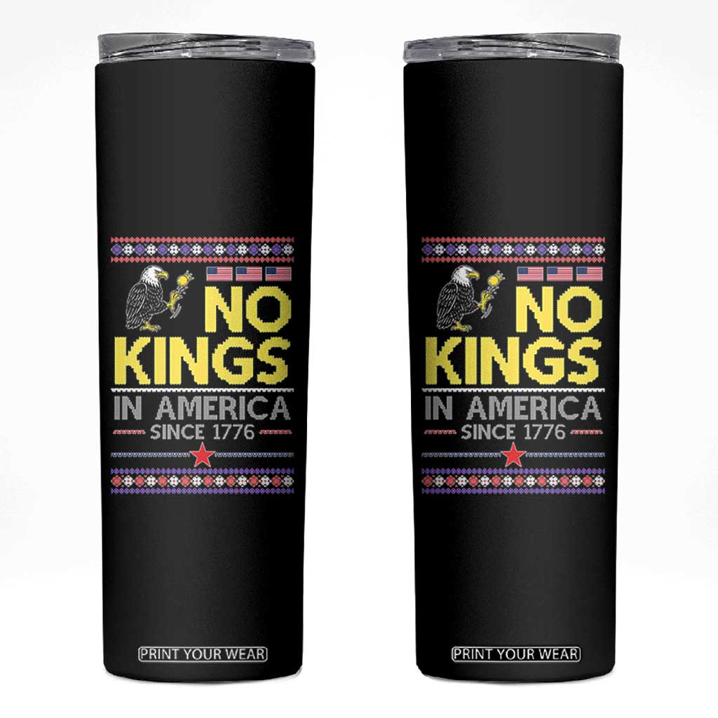 Funny Patriotic Christmas No Kings in America Skinny Tumbler Since 1776 Bald Eagle Ugly Sweater TS02 Black Print Your Wear