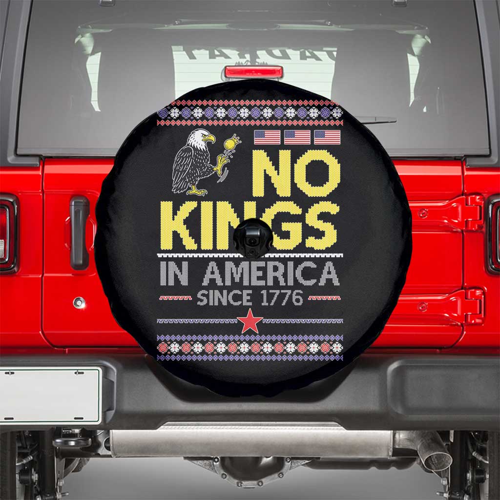 Funny Patriotic Christmas No Kings in America Spare Tire Cover Since 1776 Bald Eagle Ugly Sweater TS02 Black Print Your Wear