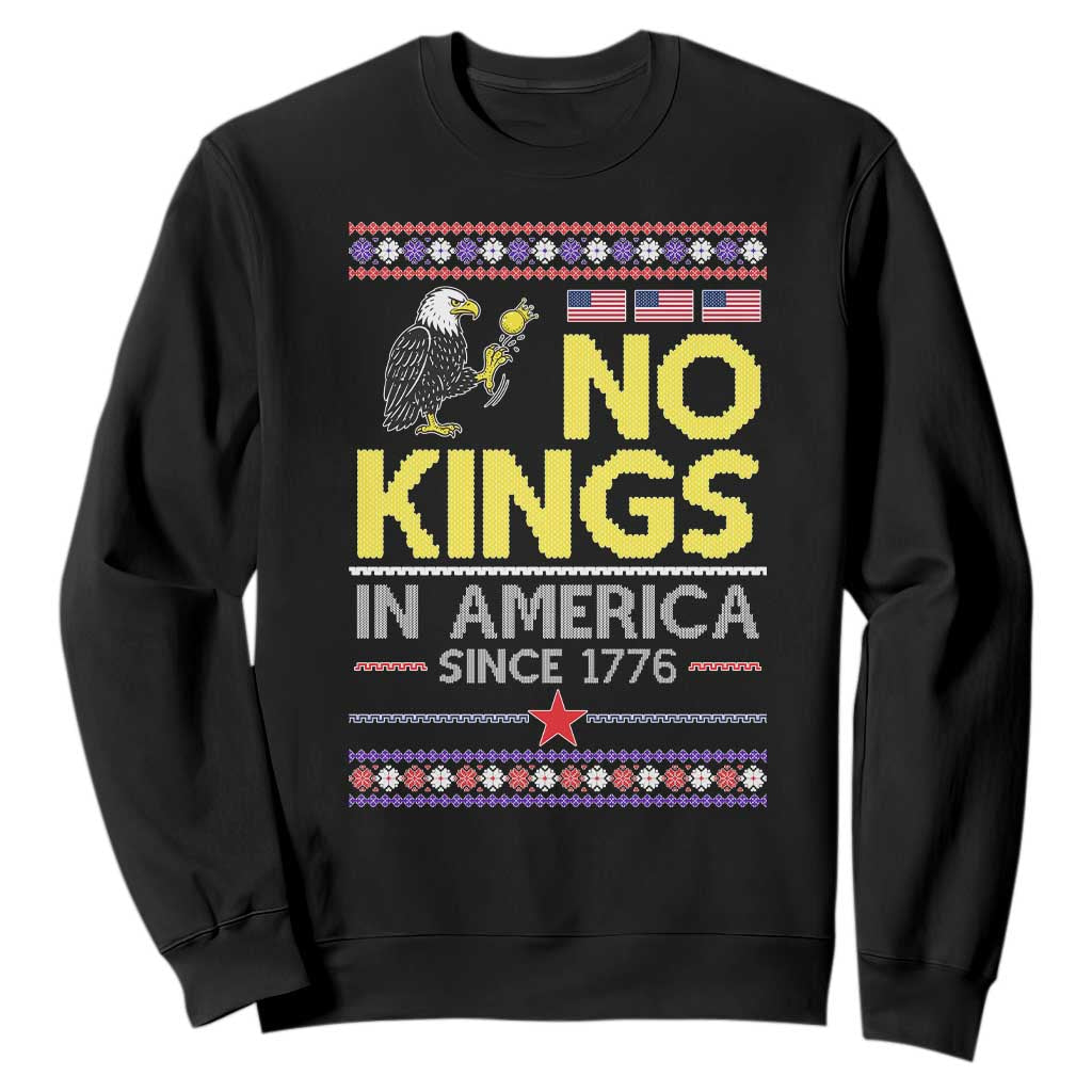 Funny Patriotic Christmas No Kings in America Sweatshirt Since 1776 Bald Eagle Ugly Sweater TS02 Black Print Your Wear