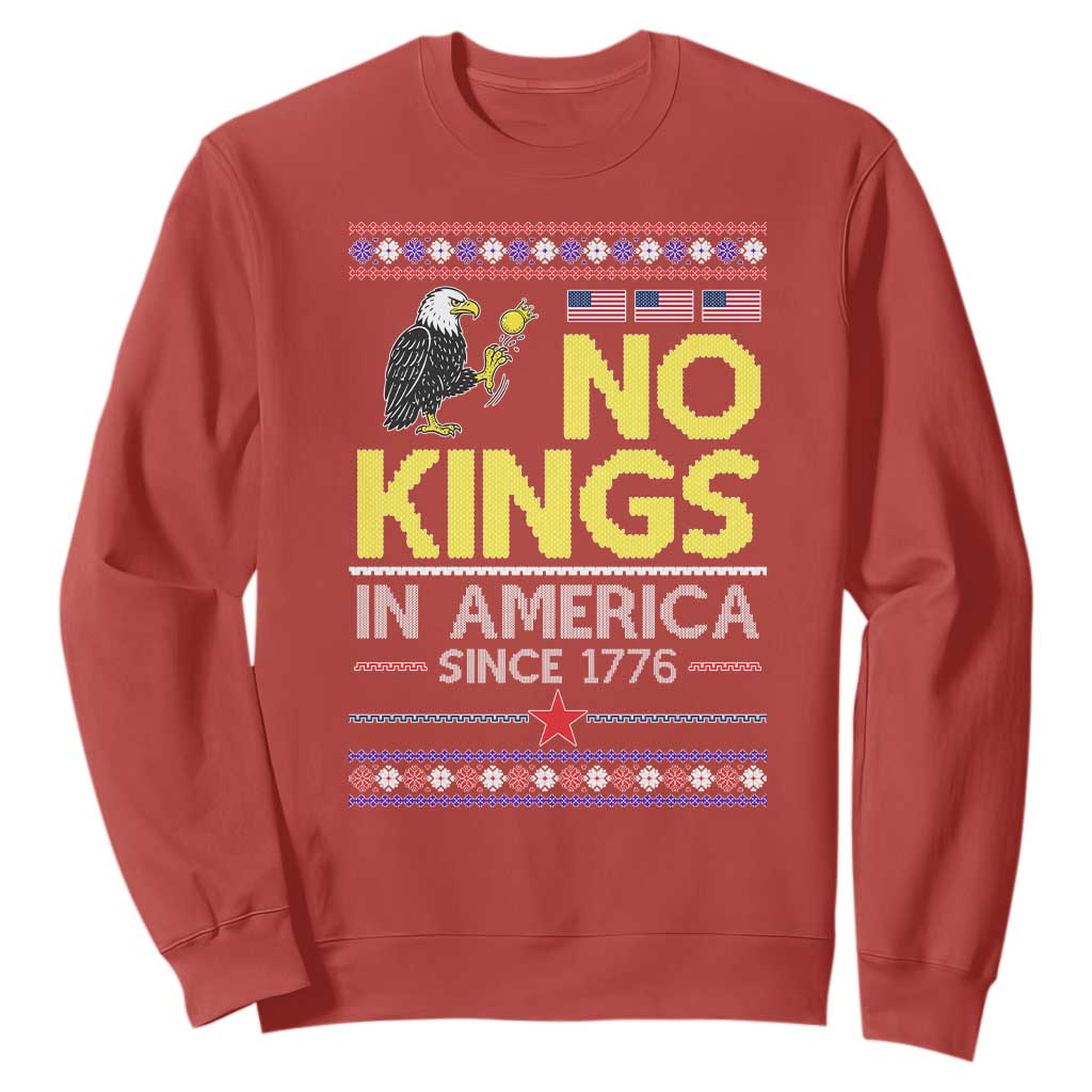 Funny Patriotic Christmas No Kings in America Sweatshirt Since 1776 Bald Eagle Ugly Sweater TS02 Red Print Your Wear