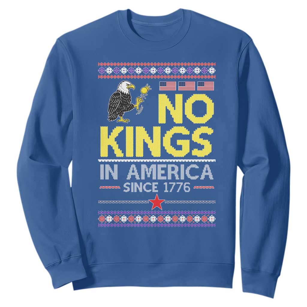 Funny Patriotic Christmas No Kings in America Sweatshirt Since 1776 Bald Eagle Ugly Sweater TS02 Royal Blue Print Your Wear