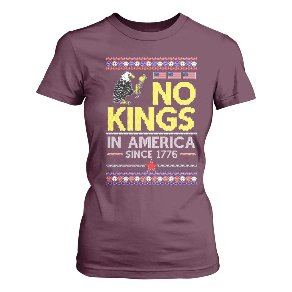 Funny Patriotic Christmas No Kings in America T Shirt For Women Since 1776 Bald Eagle Ugly Sweater TS02 Maroon Print Your Wear