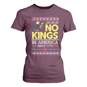 Funny Patriotic Christmas No Kings in America T Shirt For Women Since 1776 Bald Eagle Ugly Sweater TS02 Maroon Print Your Wear