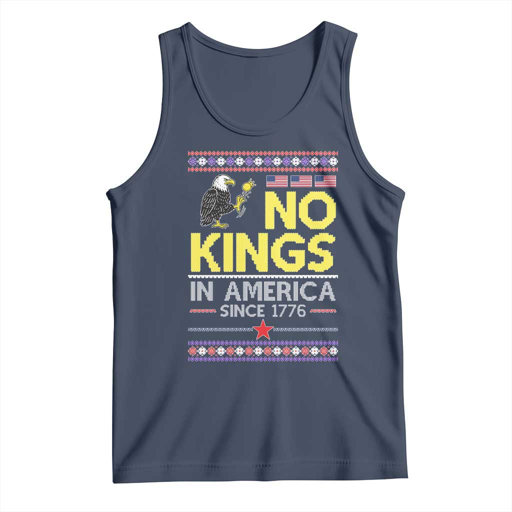 Funny Patriotic Christmas No Kings in America Tank Top Since 1776 Bald Eagle Ugly Sweater TS02 Navy Print Your Wear