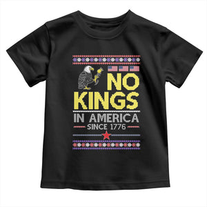 Funny Patriotic Christmas No Kings in America Toddler T Shirt Since 1776 Bald Eagle Ugly Sweater TS02 Black Print Your Wear