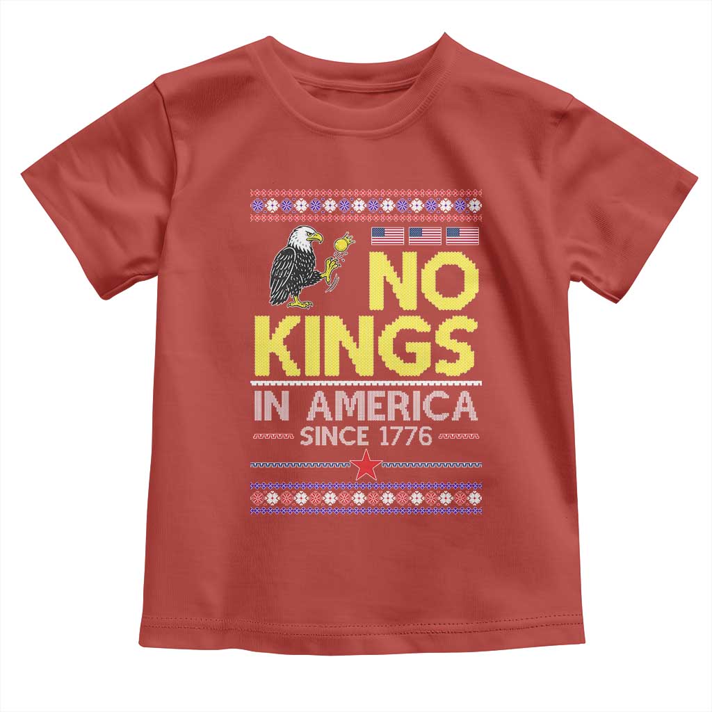 Funny Patriotic Christmas No Kings in America Toddler T Shirt Since 1776 Bald Eagle Ugly Sweater TS02 Red Print Your Wear