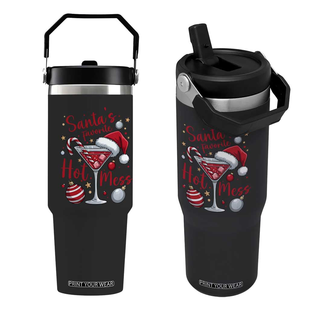 Funny Santa Favorite Hot Mess Flip Straw Tumbler Christmas Drinking Cocktail Lover TS02 One Size: 30 oz Black Print Your Wear