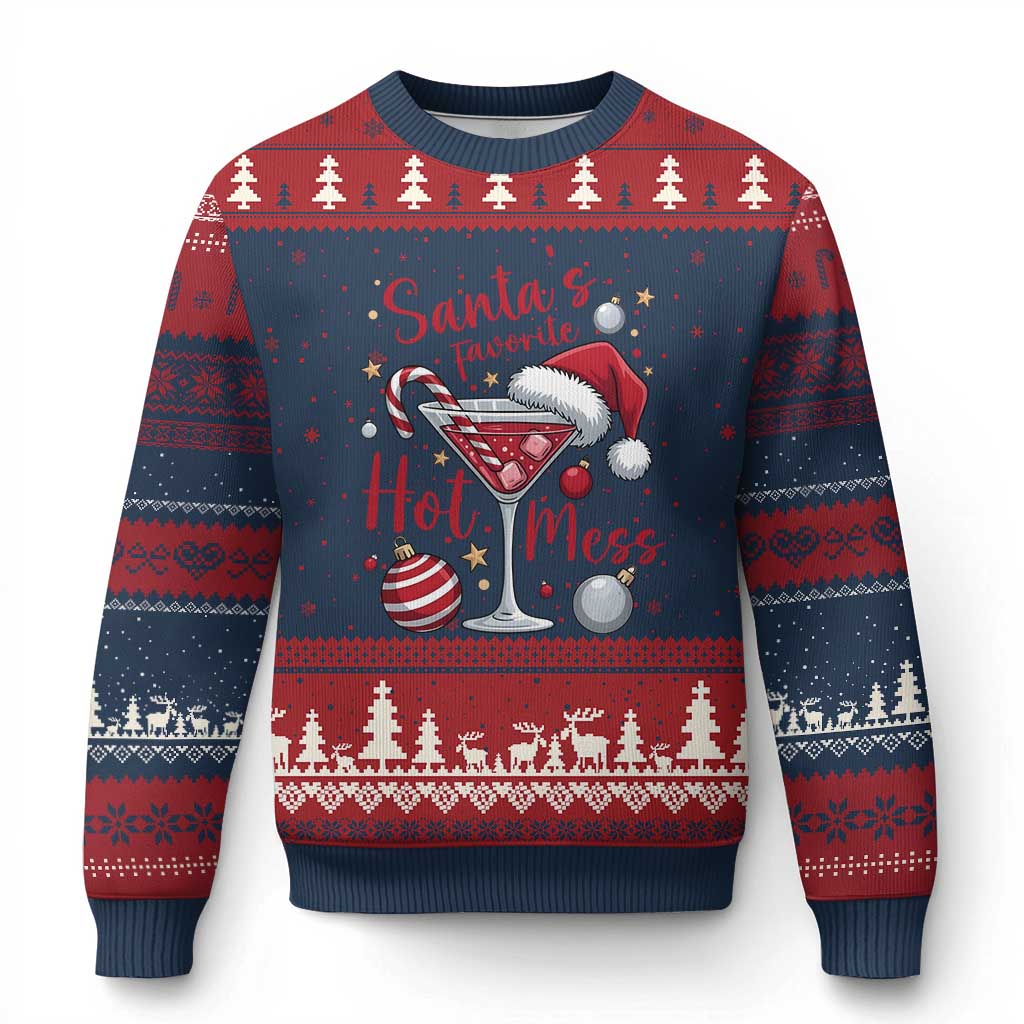 Funny Santa Favorite Hot Mess Ugly Christmas Sweater Xmas Drinking Cocktail Lover TS02 Navy Red Print Your Wear