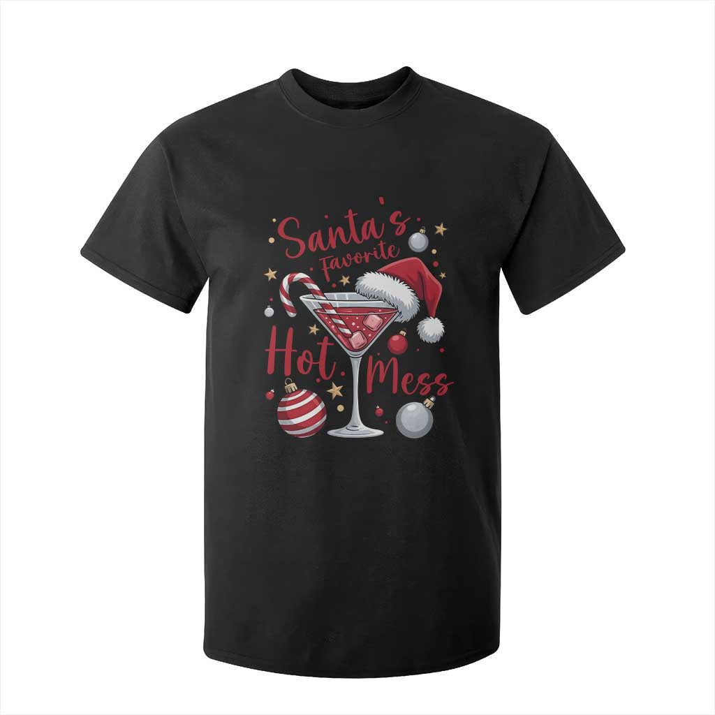 Funny Santa Favorite Hot Mess T Shirt For Kid Christmas Drinking Cocktail Lover TS02 Black Print Your Wear