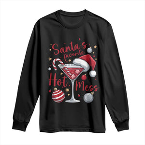 Funny Santa Favorite Hot Mess Long Sleeve Shirt Christmas Drinking Cocktail Lover TS02 Black Print Your Wear