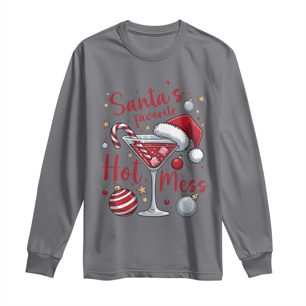 Funny Santa Favorite Hot Mess Long Sleeve Shirt Christmas Drinking Cocktail Lover TS02 Charcoal Print Your Wear