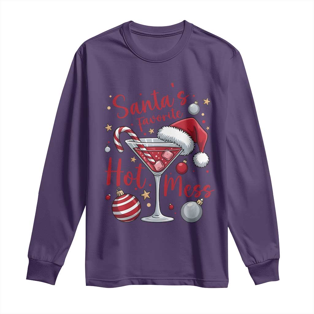 Funny Santa Favorite Hot Mess Long Sleeve Shirt Christmas Drinking Cocktail Lover TS02 Purple Print Your Wear
