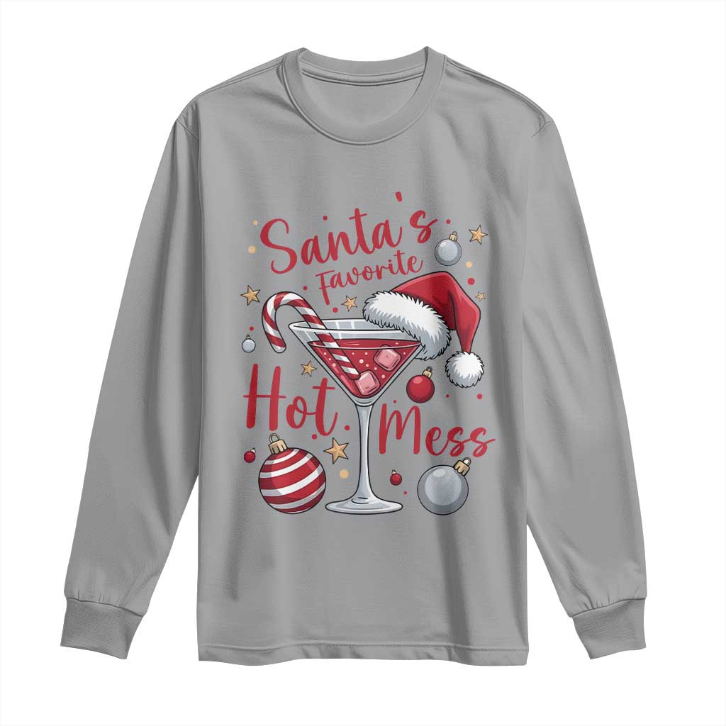Funny Santa Favorite Hot Mess Long Sleeve Shirt Christmas Drinking Cocktail Lover TS02 Sport Gray Print Your Wear