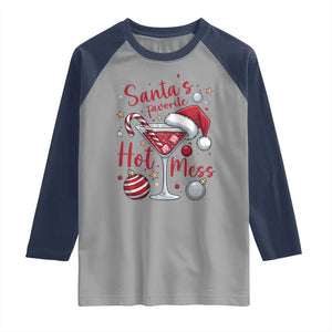 Funny Santa Favorite Hot Mess Raglan Shirt Christmas Drinking Cocktail Lover TS02 Sport Gray Navy Print Your Wear