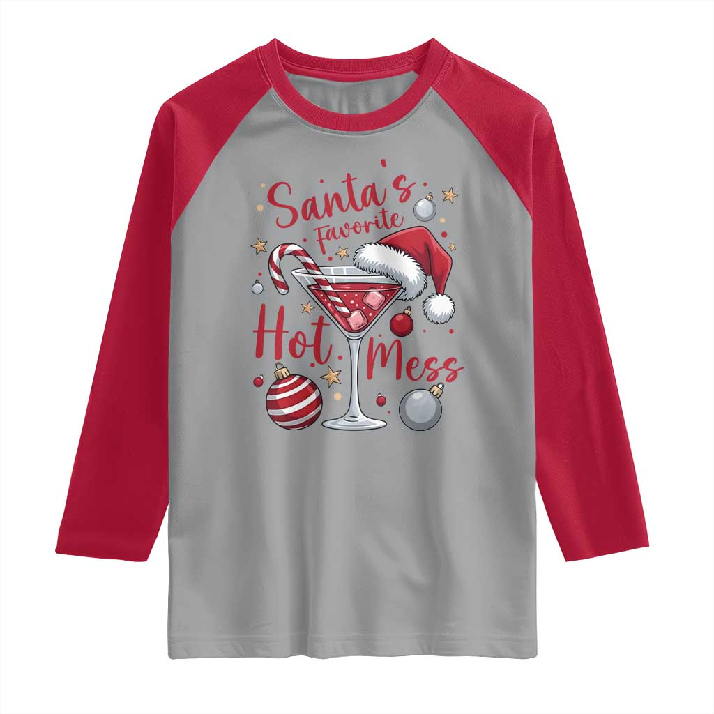 Funny Santa Favorite Hot Mess Raglan Shirt Christmas Drinking Cocktail Lover TS02 Sport Gray Red Print Your Wear