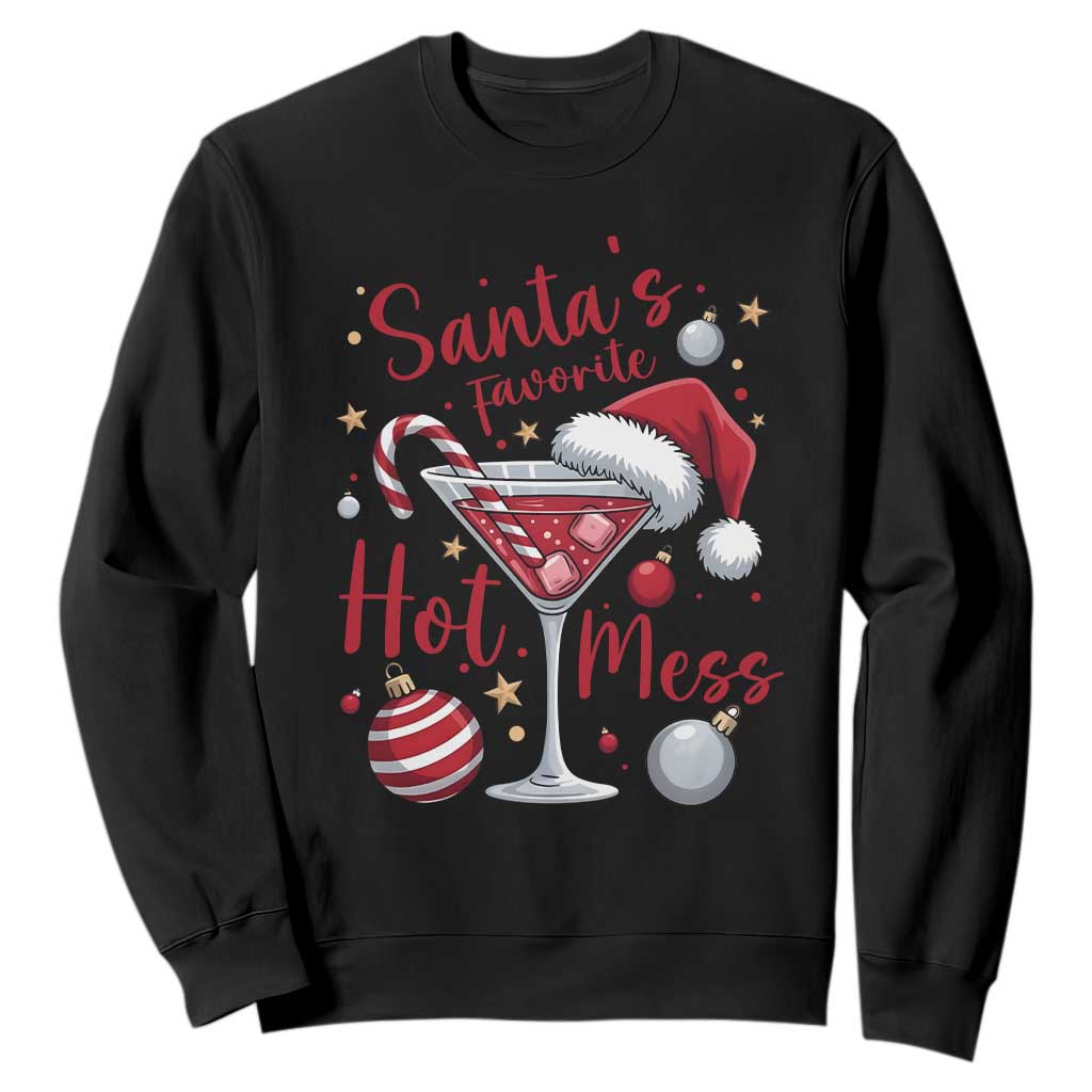 Funny Santa Favorite Hot Mess Sweatshirt Christmas Drinking Cocktail Lover TS02 Black Print Your Wear