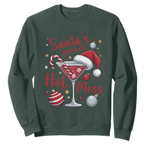 Funny Santa Favorite Hot Mess Sweatshirt Christmas Drinking Cocktail Lover TS02 Dark Forest Green Print Your Wear