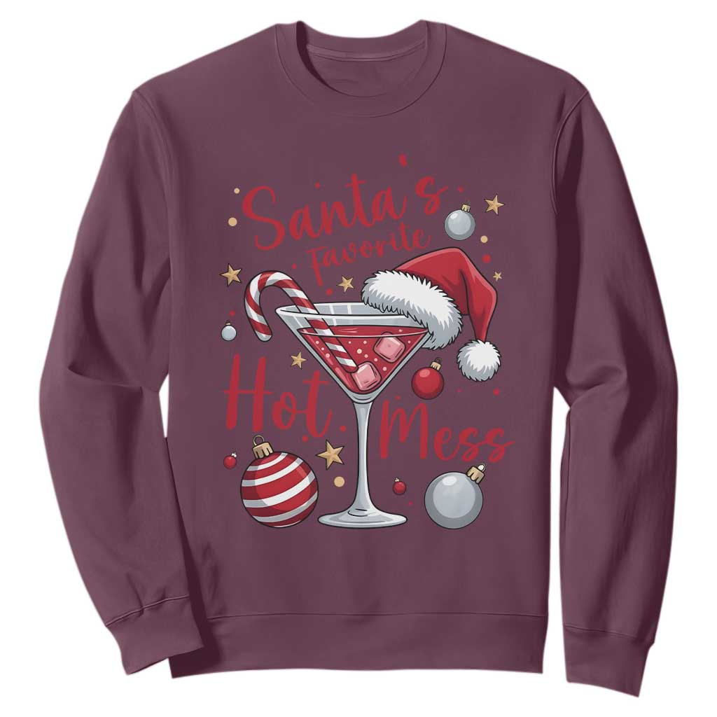 Funny Santa Favorite Hot Mess Sweatshirt Christmas Drinking Cocktail Lover TS02 Maroon Print Your Wear
