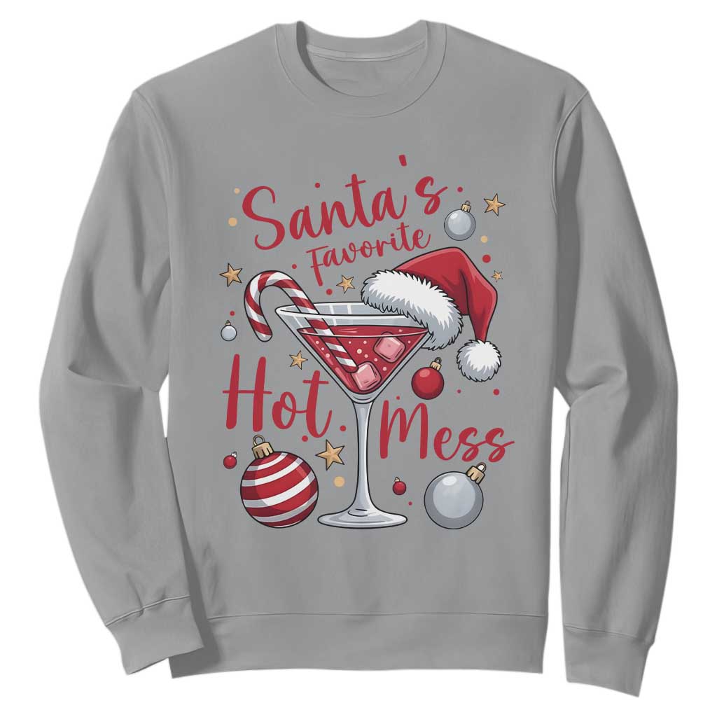 Funny Santa Favorite Hot Mess Sweatshirt Christmas Drinking Cocktail Lover TS02 Sport Gray Print Your Wear