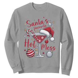 Funny Santa Favorite Hot Mess Sweatshirt Christmas Drinking Cocktail Lover TS02 Sport Gray Print Your Wear