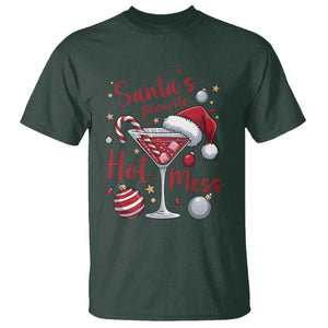 Funny Santa Favorite Hot Mess T Shirt Christmas Drinking Cocktail Lover TS02 Dark Forest Green Print Your Wear