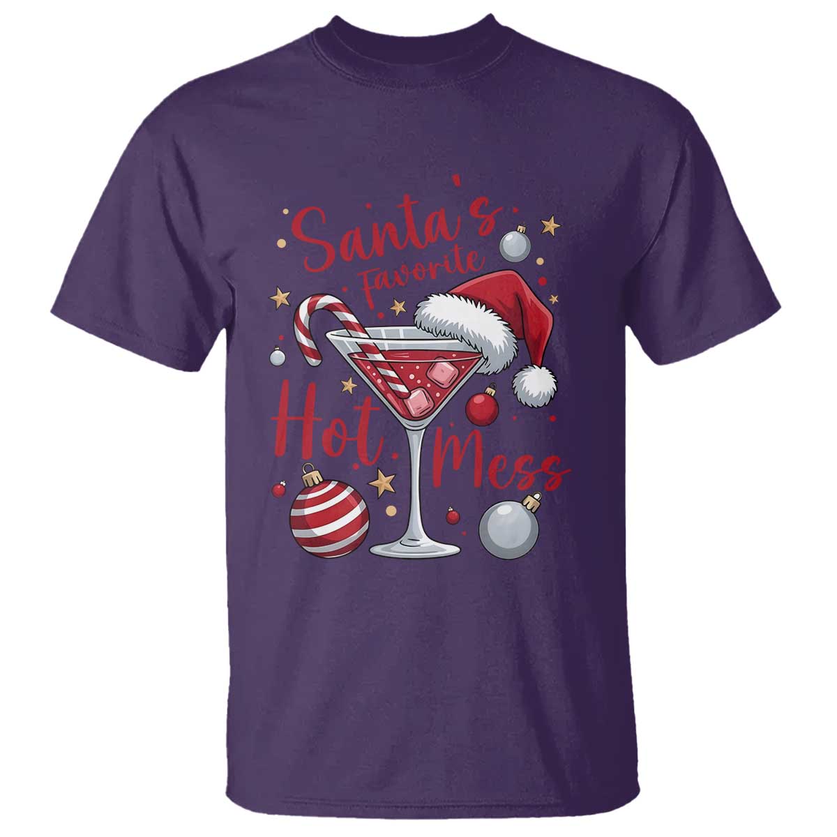 Funny Santa Favorite Hot Mess T Shirt Christmas Drinking Cocktail Lover TS02 Purple Print Your Wear