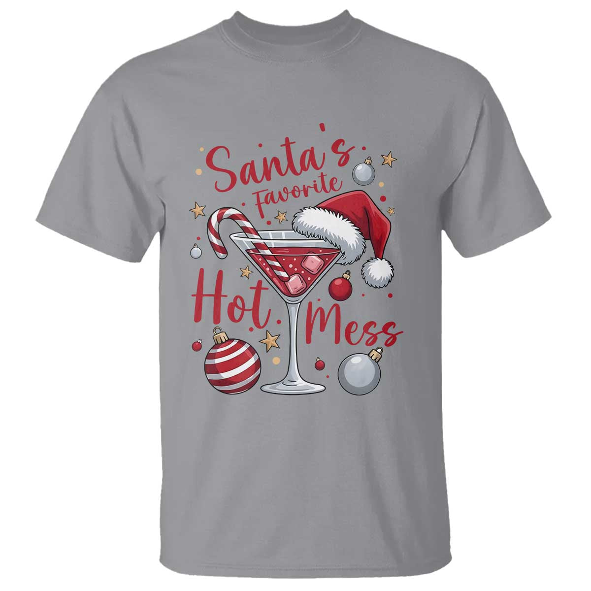Funny Santa Favorite Hot Mess T Shirt Christmas Drinking Cocktail Lover TS02 Sport Gray Print Your Wear