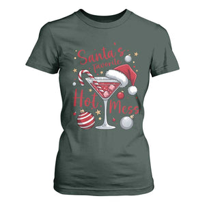 Funny Santa Favorite Hot Mess T Shirt For Women Christmas Drinking Cocktail Lover TS02 Dark Forest Green Print Your Wear