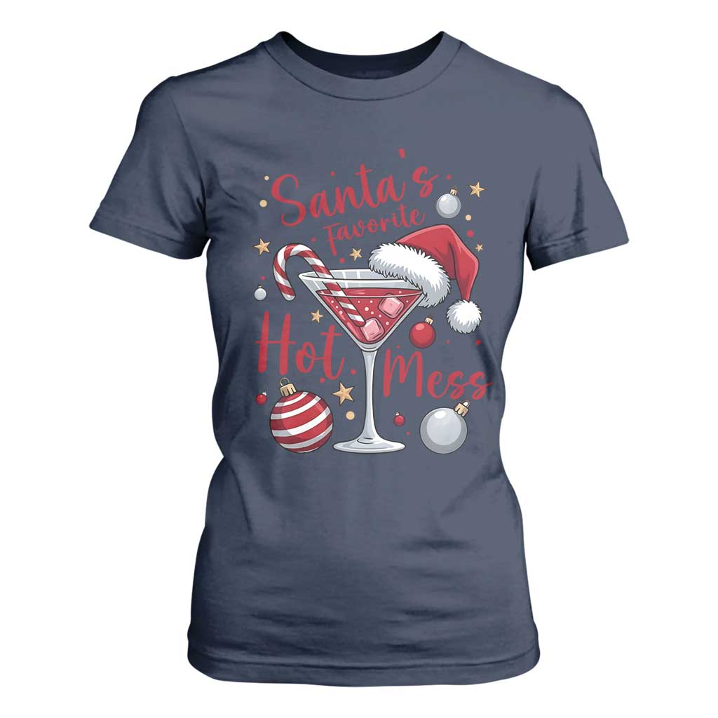 Funny Santa Favorite Hot Mess T Shirt For Women Christmas Drinking Cocktail Lover TS02 Navy Print Your Wear