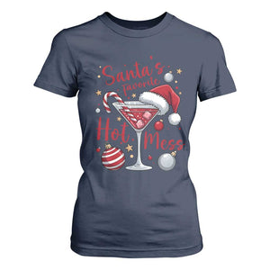 Funny Santa Favorite Hot Mess T Shirt For Women Christmas Drinking Cocktail Lover TS02 Navy Print Your Wear