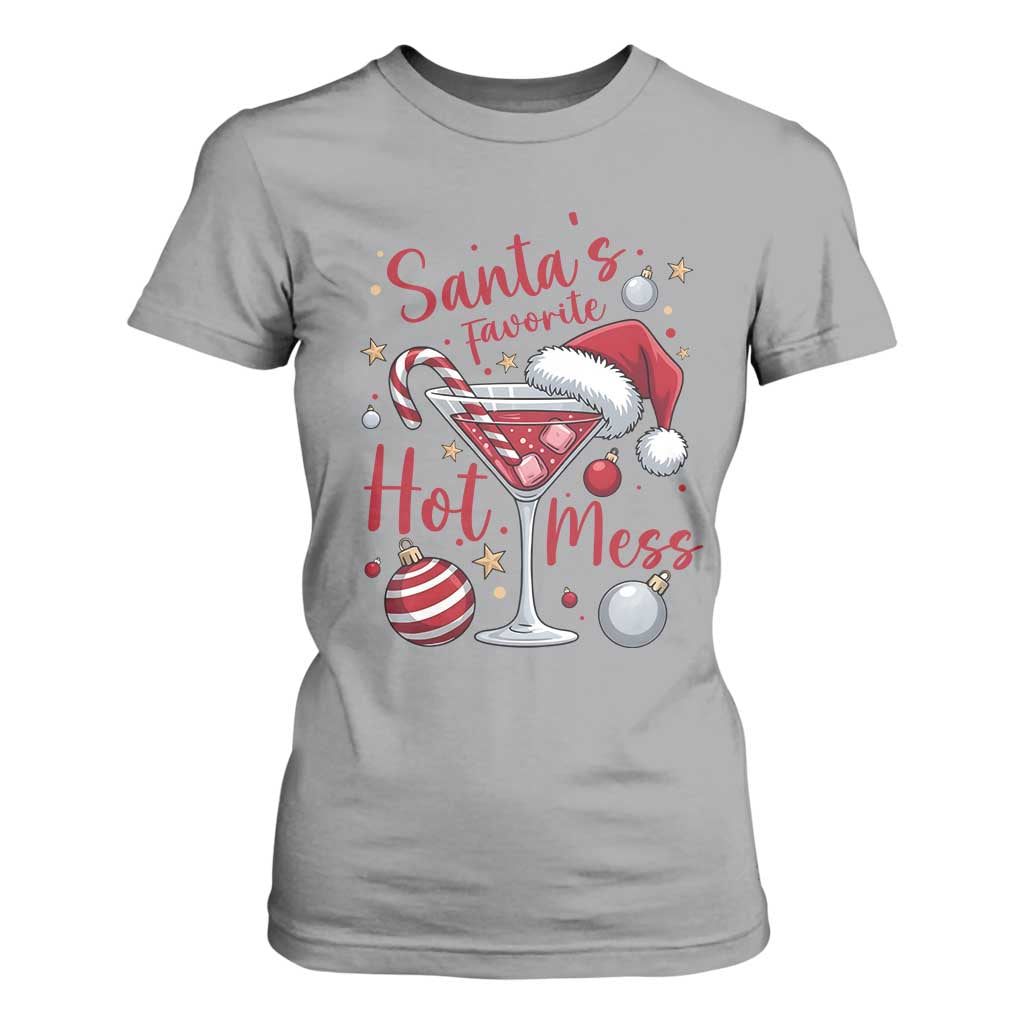 Funny Santa Favorite Hot Mess T Shirt For Women Christmas Drinking Cocktail Lover TS02 Sport Gray Print Your Wear