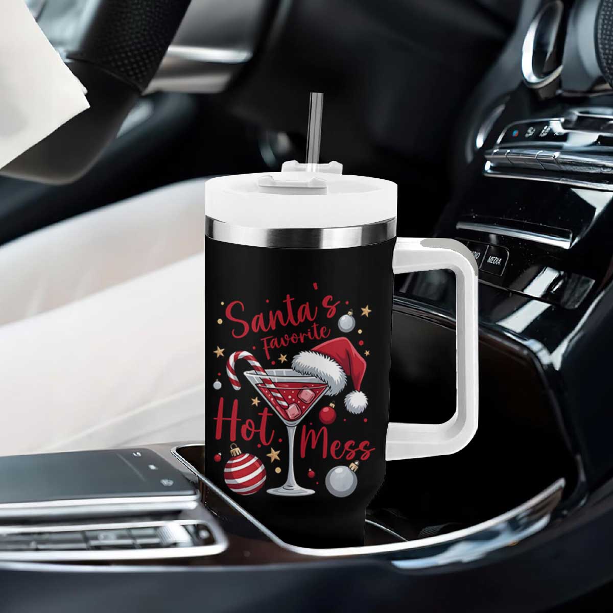 Funny Santa Favorite Hot Mess Tumbler With Handle Christmas Drinking Cocktail Lover TS02 Print Your Wear