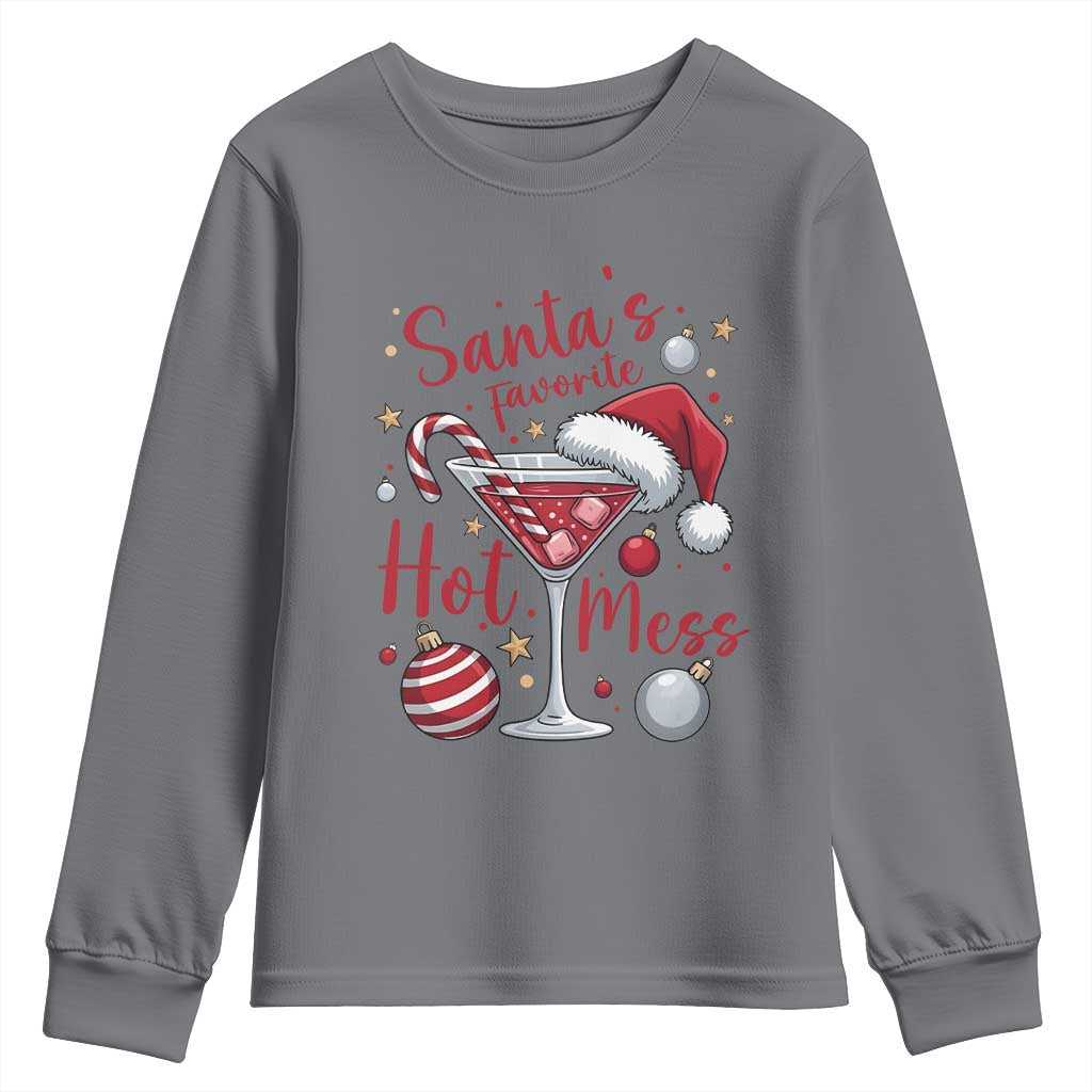Funny Santa Favorite Hot Mess Youth Sweatshirt Christmas Drinking Cocktail Lover TS02 Charcoal Print Your Wear