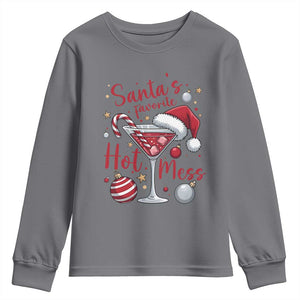 Funny Santa Favorite Hot Mess Youth Sweatshirt Christmas Drinking Cocktail Lover TS02 Charcoal Print Your Wear